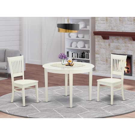 East West Furniture 3 Piece Boston Kitchen Table Set - Linen White BOVA3-LWH-W